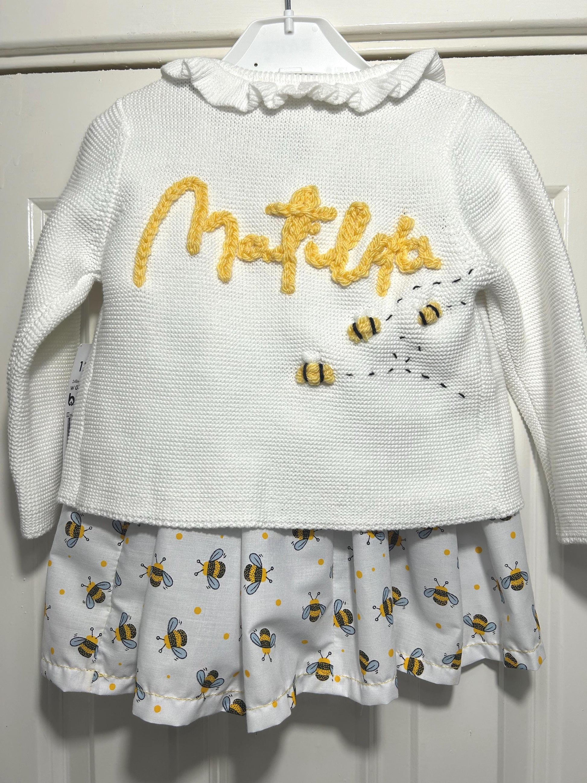 Hand Embroidered Personalised Bumble Bee Cardigan