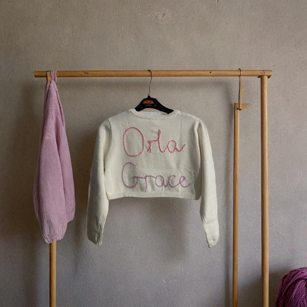 Hand Embroidered Children's Personalised Cardigan